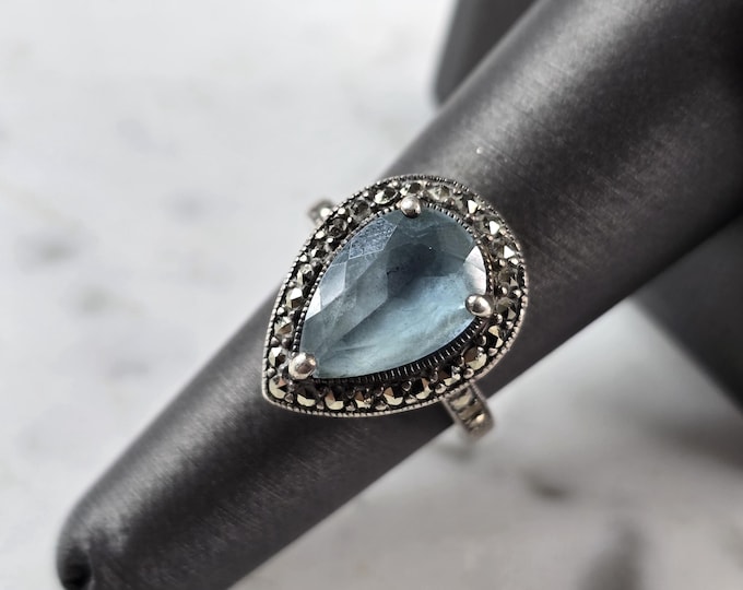 Womens Vintage Estate Sterling Silver Topaz Ring 8.5g #E7802