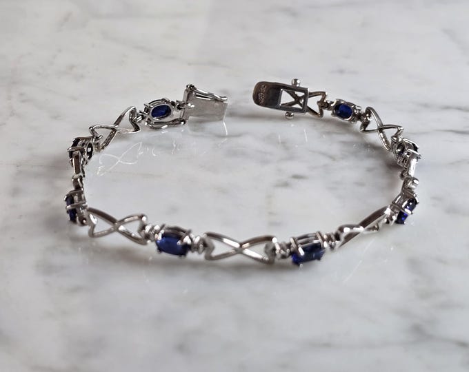 Womens Vintage Estate Sterling Silver Sapphire Modernist Bracelet 8.3g E2280