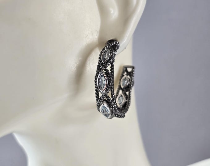 Womens Vintage Estate Sterling Silver Modernist Topaz Hoop Earrings 11.0g E7297