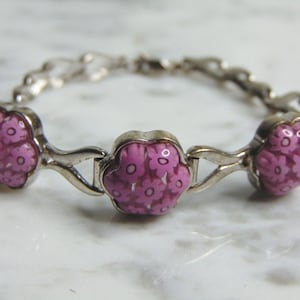 Womens Vintage Estate Sterling Silver Flower Millefiori Bracelet 12.5g E4586