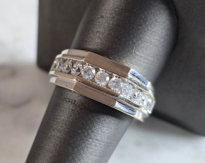 Mens Vintage Estate 10k White Gold Diamond Ring 5.1g E7200