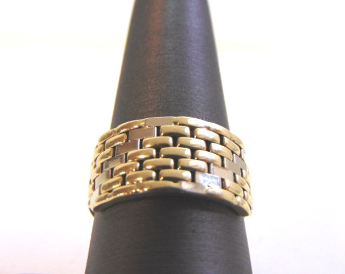Mens 14K Yellow & White Gold Cigar Band Ring 6.2g  E3802
