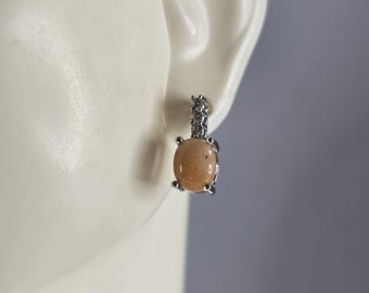 Womens Vintage Estate Sterling Silver Calcite Cabochon Earrings 2.3g E891
