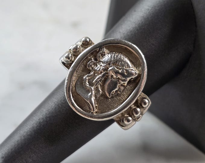 Womens Vintage Estate Heavy Sterling Silver Victorian Cameo Ring 17.7g E5195