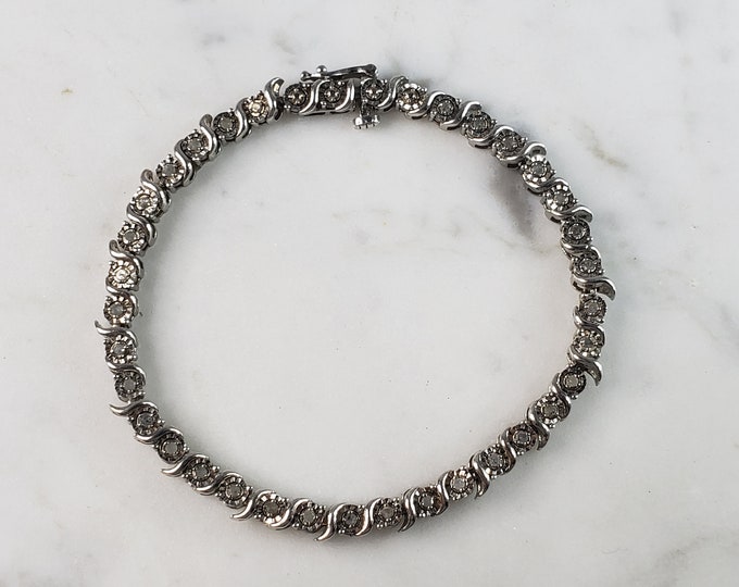 Womens Vintage Estate Sterling Silver Modernist CZ Bracelet 9.1g E6488