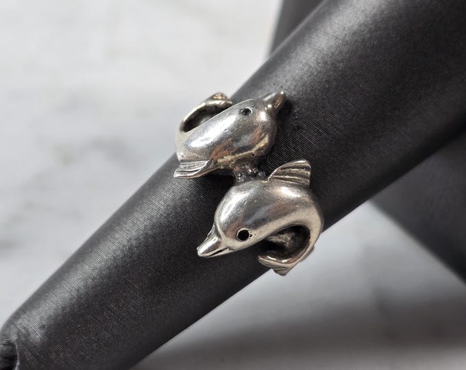 Womens Vintage Estate Sterling Silver Dolphins Ring 3.4g E3670