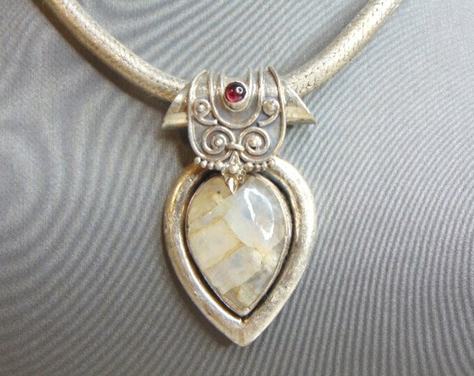 Womens Vintage Estate Sterling Silver Quartz Stone Pendant W/ Necklace 106.7g E4788