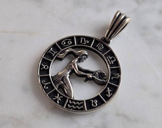 Womens Estate Sterling Silver Zodiac Virgo Pendant 7.0g E7997