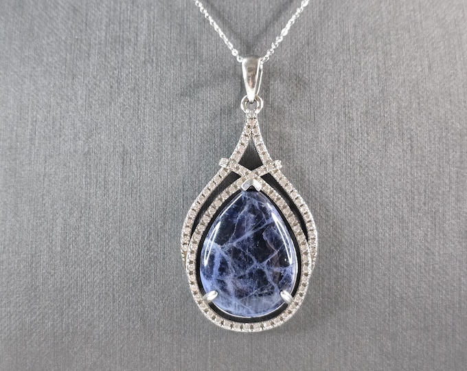 Womens Vintage Estate Sterling Silver Sodalite Pendant & Necklace 15.6g E6507