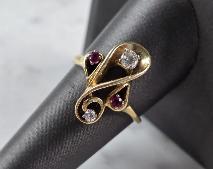 Womens Vintage Estate 14k Yellow Gold Amethyst & Diamond Modernist Ring 4.6g #E949