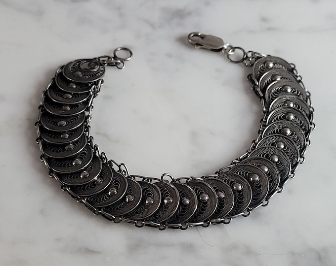 Womens Vintage Estate Sterling Silver Filigree Bracelet 14.2g E3547