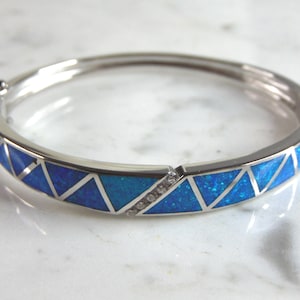 Damen Sterling Silber Modernist Opal Armreif Armband 18.2g E6377