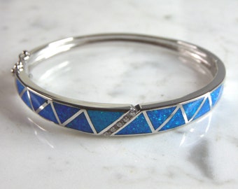 Womens Sterling Silver Modernist Opal Bangle Bracelet 18.2g E6377