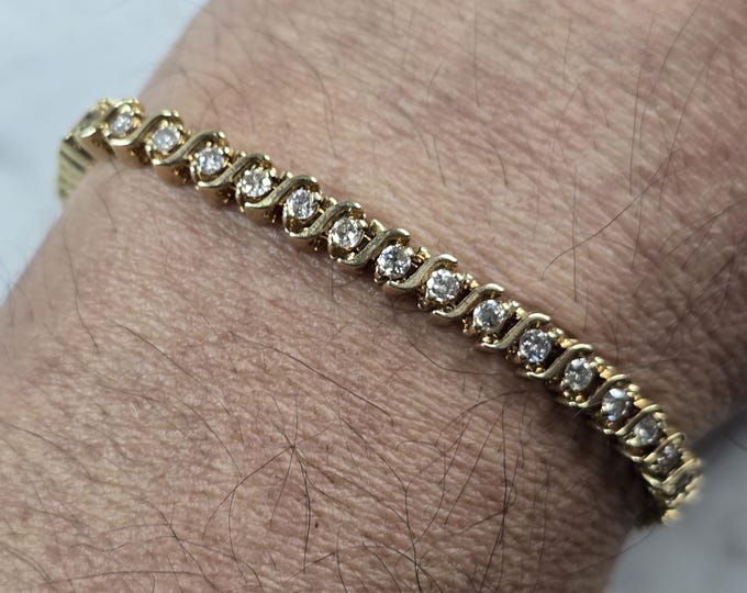 Womens Vintage Estate 14K Gold Diamond Tennis Bracelet 14.4g E3766
