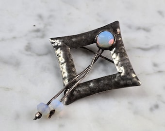 Womens Vintage Sterling Silver Hammered Modernist Brooch Pendant 10.4g E6705