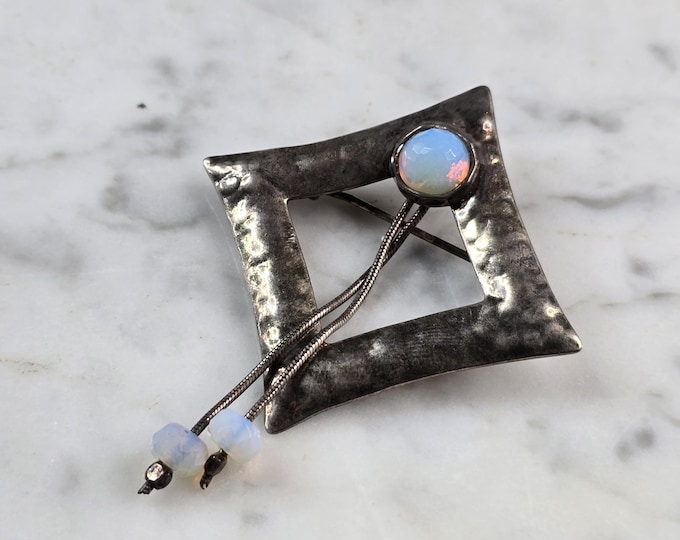 Womens Vintage Sterling Silver Hammered Modernist Brooch Pendant 10.4g E6705
