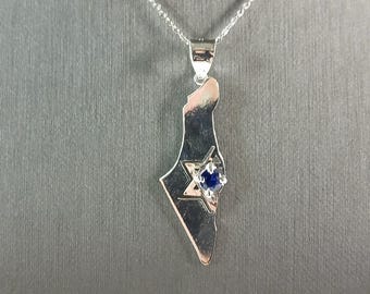 Sterling Silver Jewish Judaica Star of David Israel Pendant Necklace 3.4g E3996