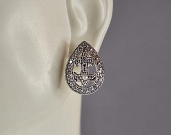 Womens Vintage Estate Sterling Silver CZ Earrings 4.8g E1895