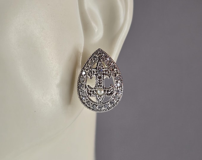 Womens Vintage Estate Sterling Silver CZ Earrings 4.8g E1895