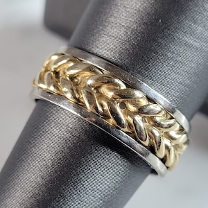 Mens Vintage Estate 14K White & Yellow Gold Wedding Band Ring, 6.4g E6616