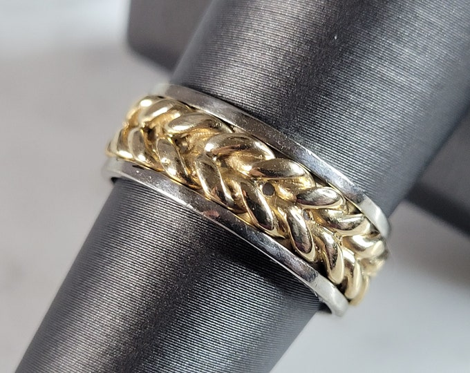 Mens Vintage Estate 14K White & Yellow Gold Wedding Band Ring, 6.4g E6616