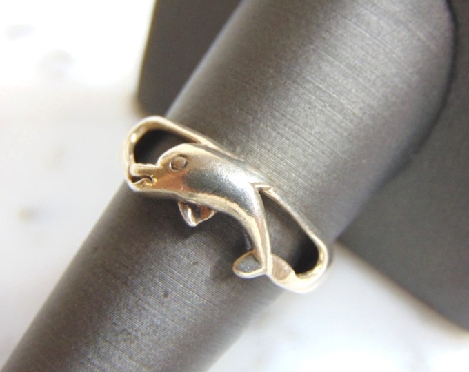 Womens Vintage Estate Sterling Silver Dolphin Ring 3.5g E4850