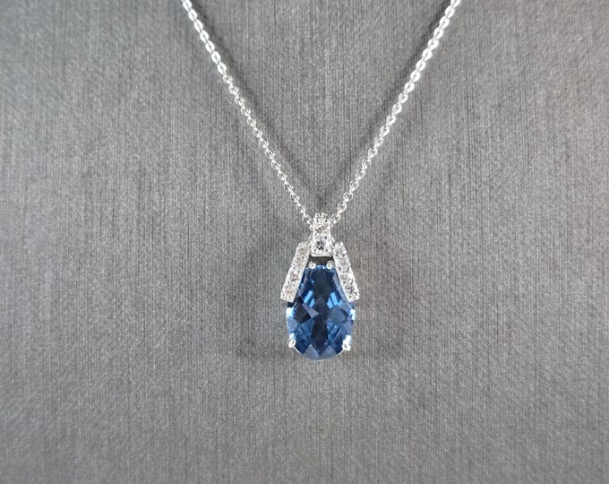 Womens Vintage Estate Sterling Silver Topaz Pendant Necklace 4.8g E4159
