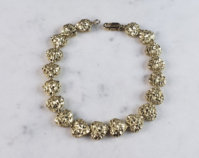 Womens Vintage Estate 14k Gold Heart Link Bracelet 9.4g E3281