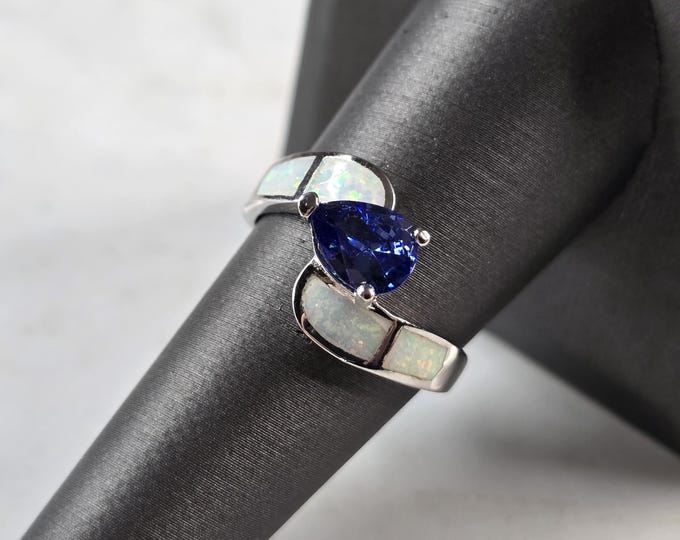 Womens Sterling Silver Opal Tanzanite Modernist Ring 3.8g E4195