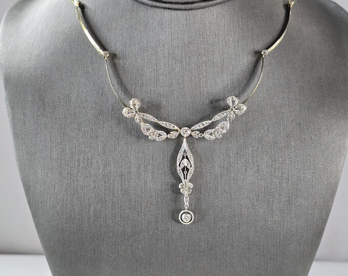 Womens Vintage Antique 14K Gold Diamond Victorian Necklace Pendant 19.8g E7243