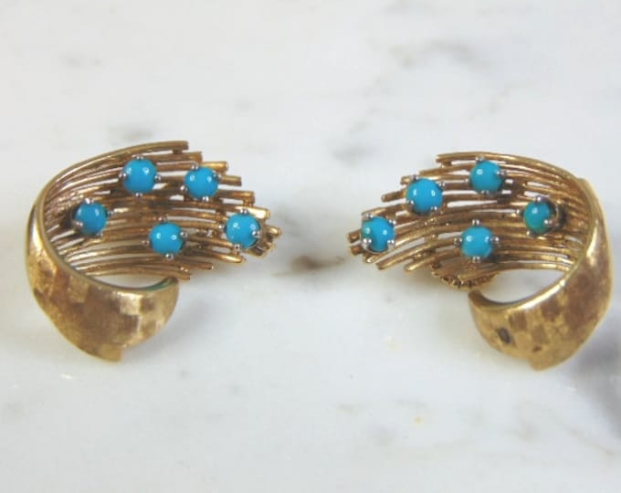 Womens Vintage Estate 14k Gold Turquoise Earrings 9.1g E3028