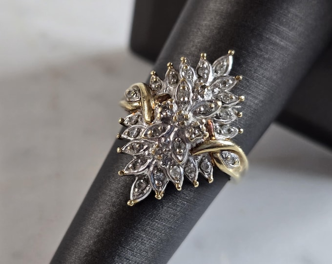 Womens Vintage Estate 10K Yellow Gold Diamond Modernist Ring 4.4g E1345