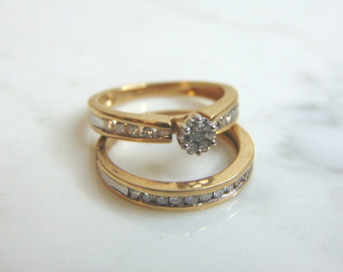 Womens Vintage Estate 10K Yellow Gold Diamond Wedding Ring Set 4.4g E3254