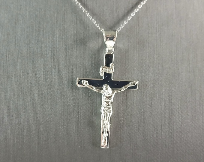 Womens Sterling Silver Religious Cross Pendant Necklace 4.2g E6585