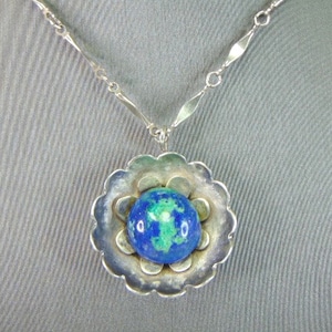 Womens Vintage Estate Sterling Silver Azurite Pendant W/ Necklace 17.2g E5833