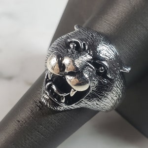 Mens Sterling Silver Panther Cougar Head Ring 14.0g E6410