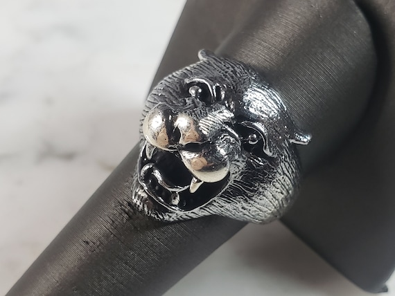 Anillo de cabeza de puma de pantera de plata esterlina para hombre