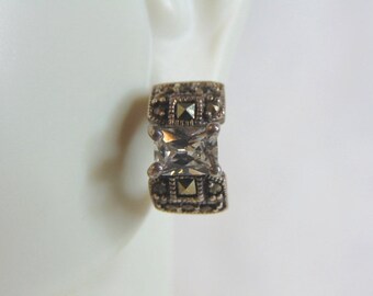 Womens Vintage Estate Sterling Silver CZ Earrings 8.2g E5442