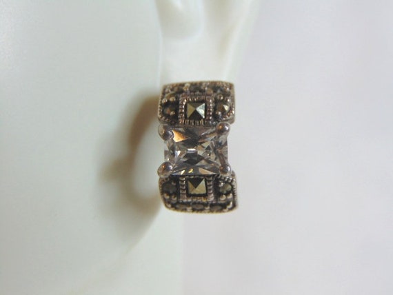 Womens Vintage Estate Sterling Silver CZ Earrings… - image 1