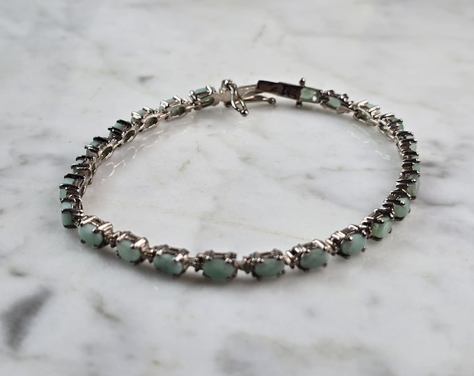 Womens Vintage Estate Sterling Silver Emerald Tennis Bracelet 10.3g E7476