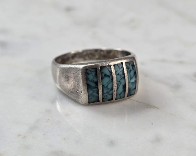 Mens Vintage Estate Southwestern Sterling Silver Turquoise Ring 10.6g E606