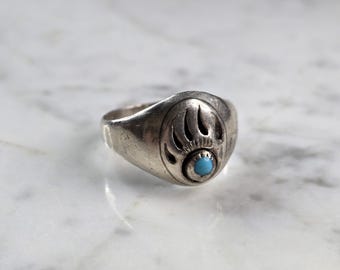 Mens Vintage Sterling Silver Ray Fierro Navajo Bear Paw Ring 7.9g E666