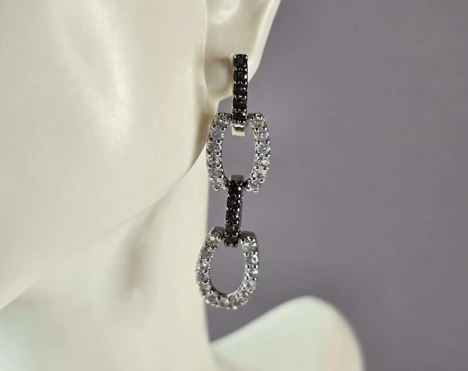 Womens Vintage Estate Sterling Silver CZ Modernist Earrings  8.4g #E1521