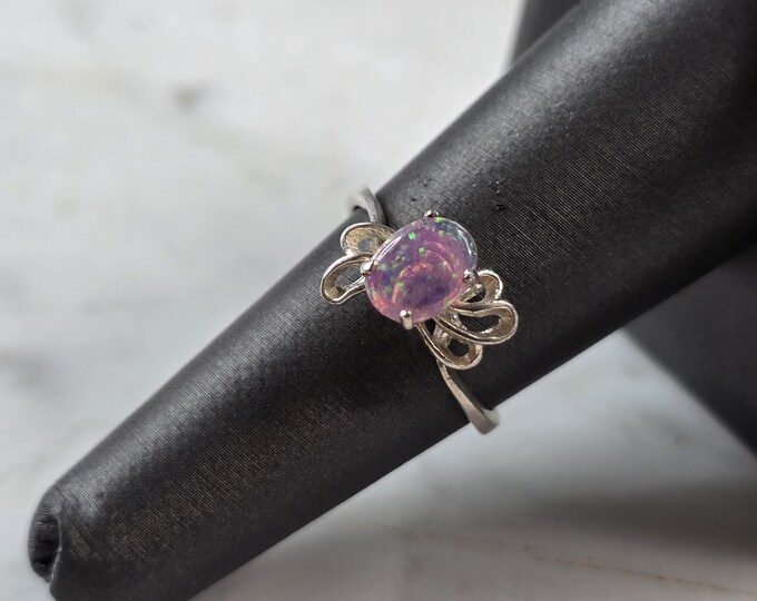 Womens Vintage Estate Sterling Silver Pink Opal Stone Ring 1.7g E5788