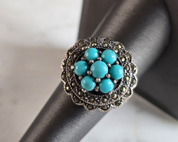 Womens Vintage Estate Sterling Silver Turquoise Ring 10.9g E7610