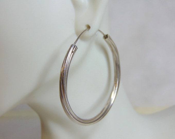 Pr Womens Vintage Estate Sterling Silver Hoop Earrings 6.3g E5027