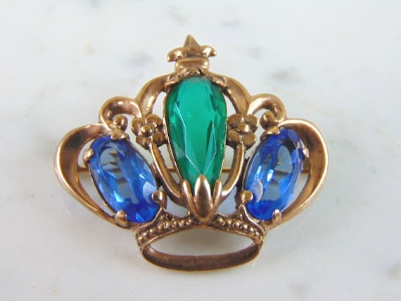 Womens Vintage Estate 10K Gold Crown Brooch 11.3g… - image 1