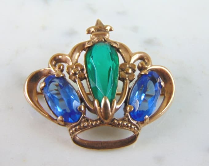 Womens Vintage Estate 10K Gold Crown Brooch 11.3g E4219
