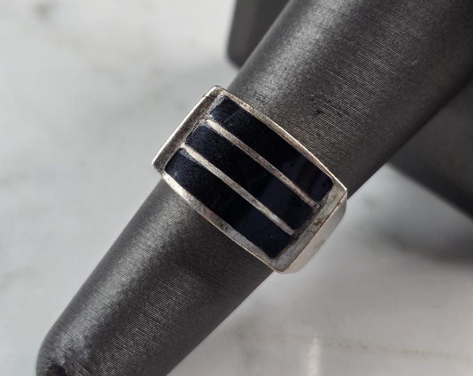 Womens Vintage Estate Sterling Silver Modernist Onyx Ring 5.1g E4967