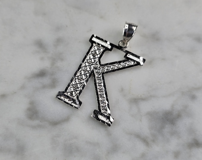 Womens Sterling Silver Initial Letter " K " Pendant 1.2g E7756